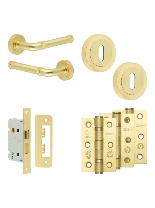 Complete Midtown Door Handle Pack - Sashlock - Satin Brass - 65mm / 3-inch Hinges - JE-G7B8-SB