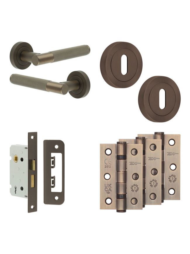 Complete Bari Door Handle Pack - Sashlock - Dark Bronze - 65mm / 3-inch Hinges - JE-D7B8-DB