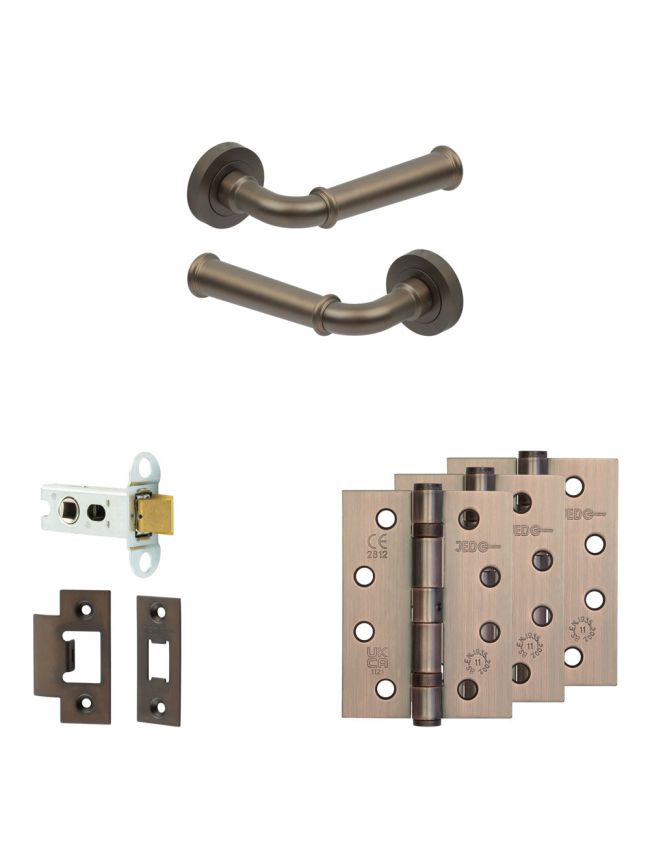 Complete Classic Door Handle Pack - Heavy Duty Latch - Dark Bronze - 64mm / 4-inch Hinges - JE-A20A-DB