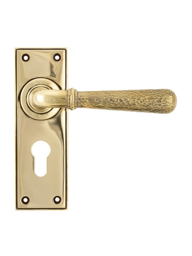 Aged Brass Hammered Newbury Lever Euro Lock Set