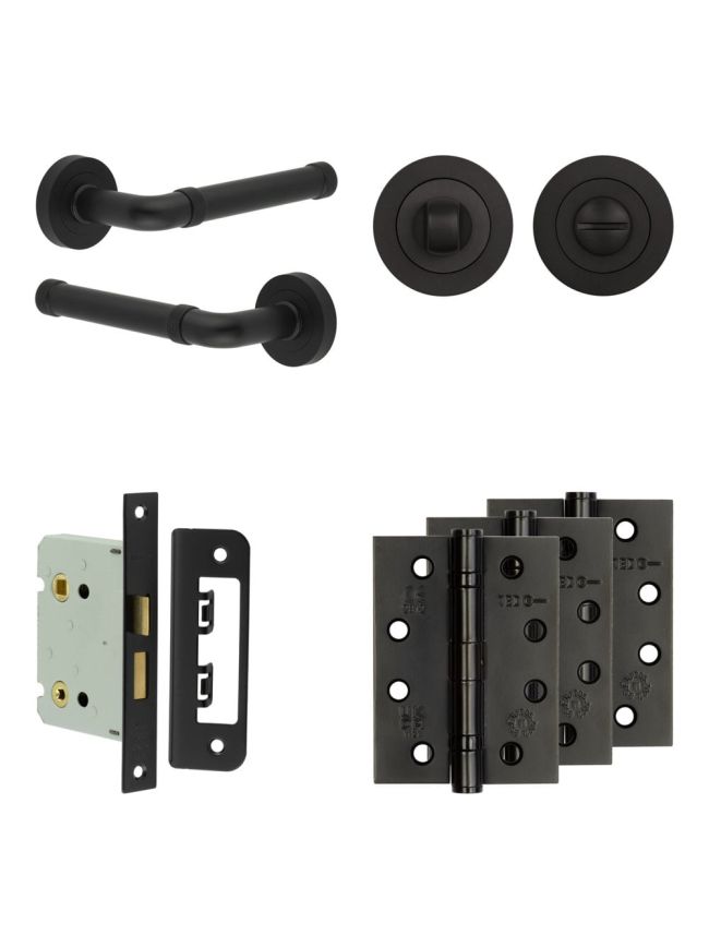 Complete Midtown Door Handle Pack - Bathroom - Black - By Frelan Hardware - JE-G6A3-MB