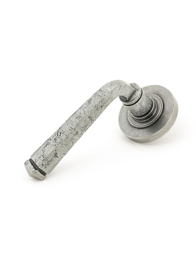 Pewter Avon Round Lever on Rose Set (Plain) - Unsprung