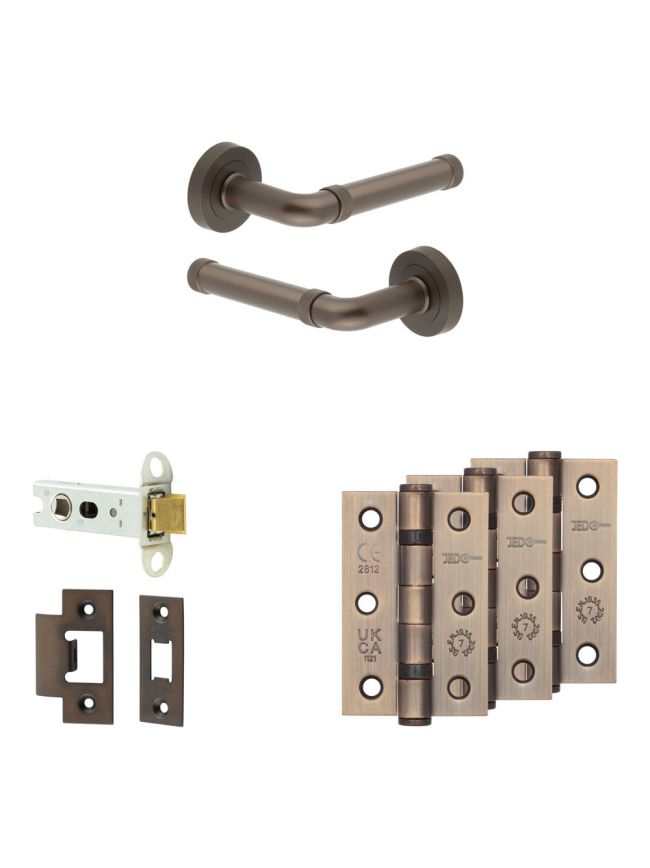 Complete Midtown Door Handle Pack - Heavy Duty Latch - Dark Bronze - 76mm / 3-inch Hinges - JE-G21B-DB