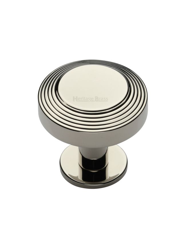 Heritage Brass Cabinet Knob Ridge Design with Rose 32mm Polished Nickel finishUK Registered Design Number 6194410