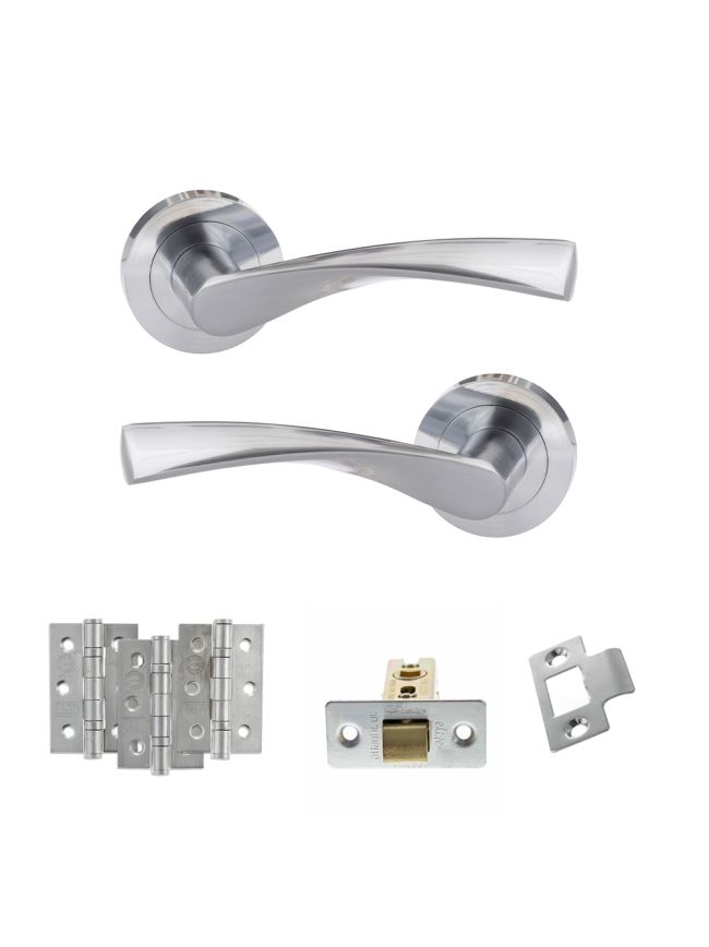 Eco Aqua Door Handle Pack (Latch Set - 2.5" CE Latch, 3" Fire Rated Hinges x3) - Satin Chrome