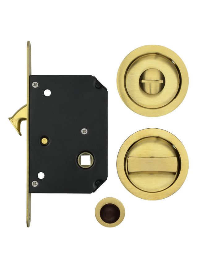 Zoo Hardware Sliding Door Lock Set - Suitable for 35-45mm Thick Doors - PVD Satin Brass