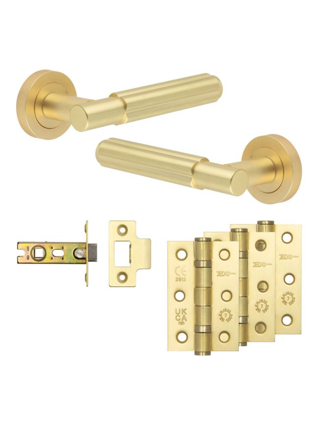 Complete Bloom Door Handle Pack - Internal Doors - Satin Brass - 64mm / 3-inch Hinges - JE-B1B-SB