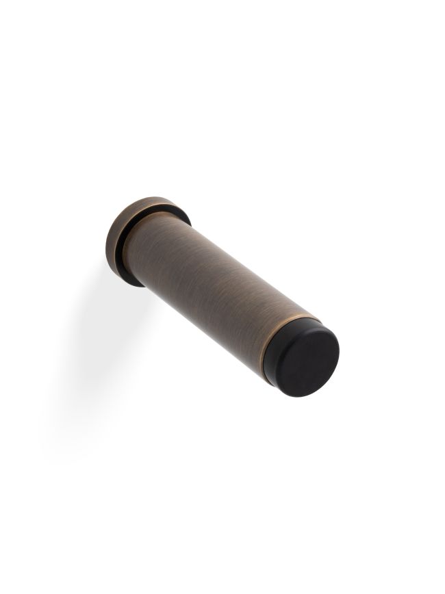 Valli 76 x 20mm - Wall Mounted Plain Doorstop on Rose - Concealed Fix - Antique Brass