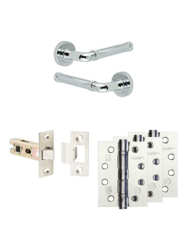 Complete Midtown Door Handle Pack - Internal Doors - Polished Chrome - 64mm / 4-inch Hinges - JE-G1A-PC