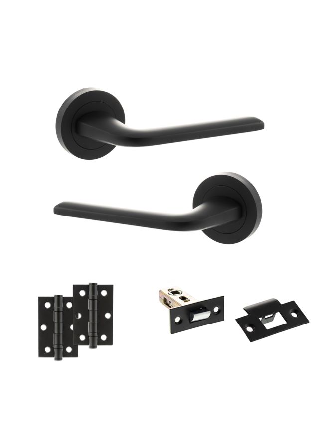 Eco Surf Door Handle Pack (Latch Set - 2.5" Latch, 3" Hinges x2) - Matt Black