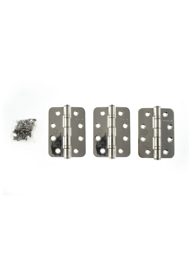 Atlantic Radius Corner Ball Bearing Hinges Grade 13 Fire Rated 4" X 3" X 3mm set of 3 - Polished Stainless Steel