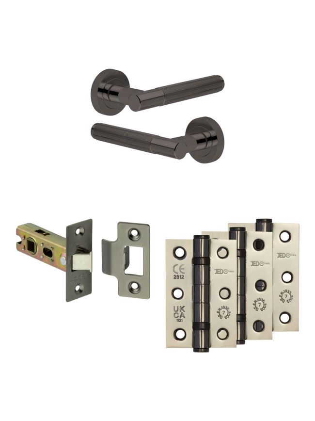 Complete Venice Door Handle Pack - Internal Doors - Black Nickel - 64mm / 3-inch Hinges - JE-F1B-BN