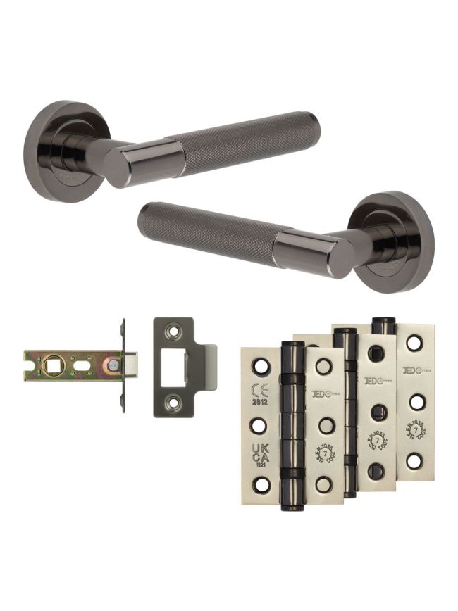 Complete Bari Door Handle Pack - Internal Doors - Black Nickel - 64mm / 3-inch Hinges - JE-D1B-BN