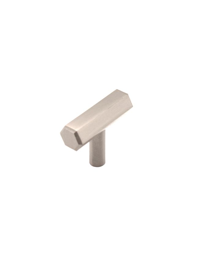 Hexagonal T bar Cupboard Pull Satin Silver