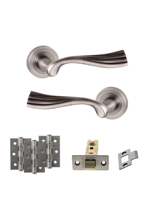 Old English Richmond Door Handle Pack (Latch Set - 3" CE Latch, 3" Fire Rated Hinges x3) - Matt Gun Metal