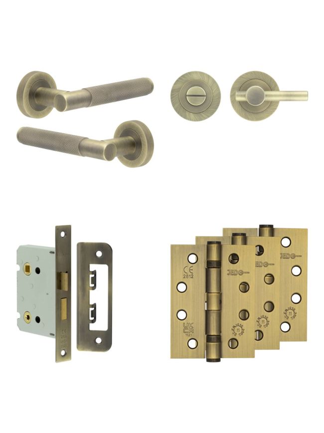 Complete Bari Door Handle Pack - Bathroom - Antique Brass - By Frelan Hardware - JE-D6A2-AB
