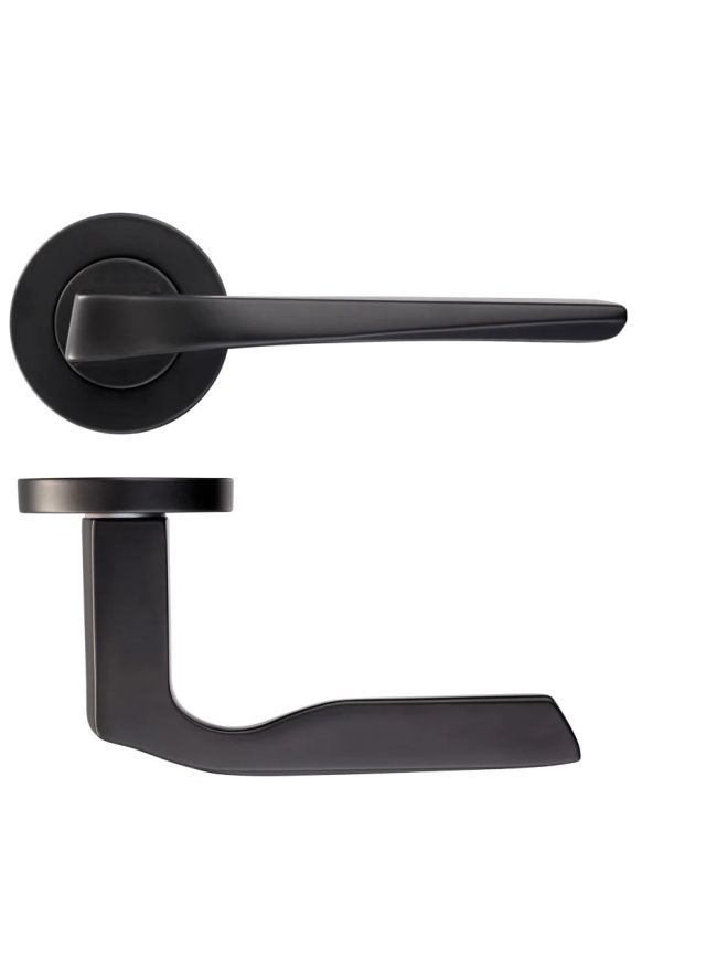 Zoo Hardware Lyra lever on round rose - Powder Coat Black