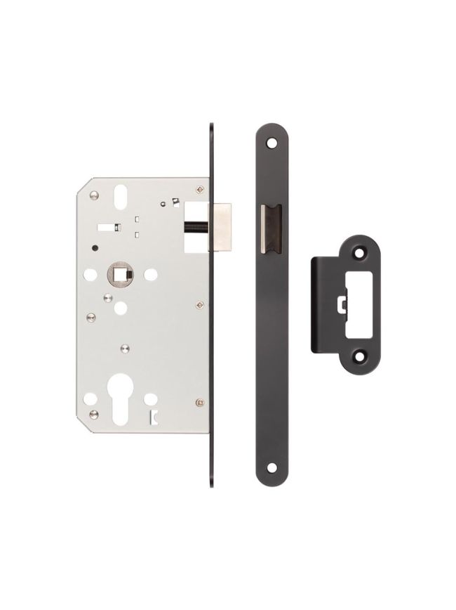 72mm Black Din Euro Latch Radiused 60mm Backset - By Frelan Hardware - JL-DL60RMB