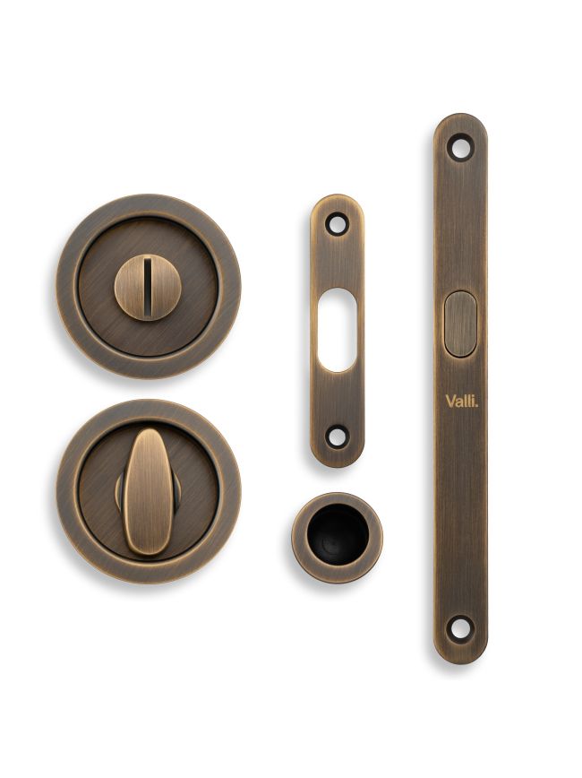 Valli Radius Sliding Door Set - Antique Brass