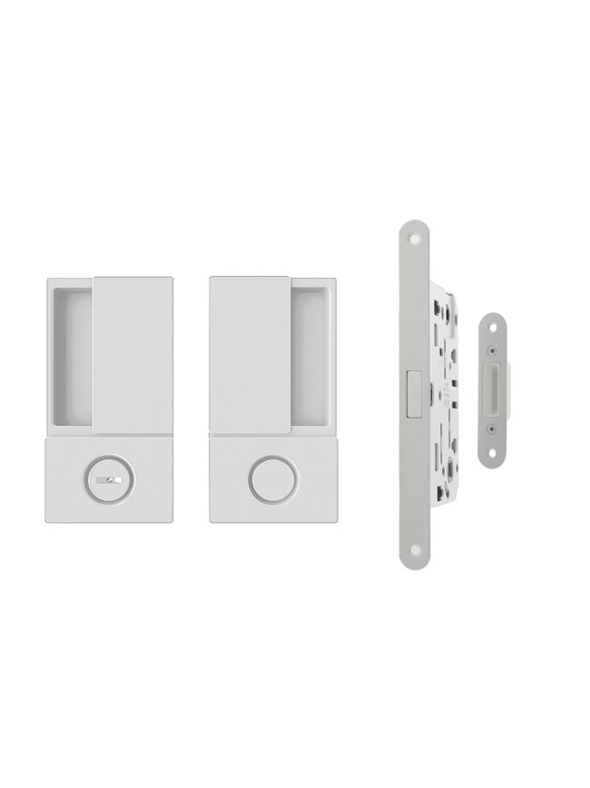 AGB Wave Flush Door Handle & Bathroom Lock Set - White