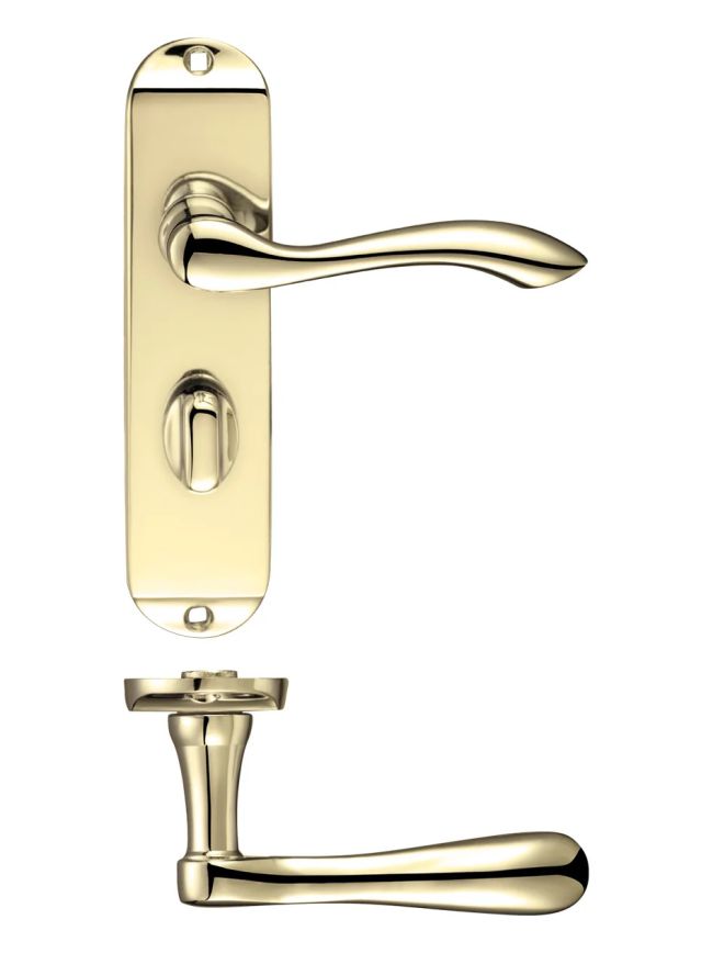 Zoo Hardware Project Arundel lever on bathroom backplate - 175mm x 42mm - Electro Brass