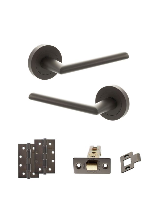 STATUS Alabama Door Handle Pack (Latch Set - 2.5" CE Latch, 4" Slim Knuckle Hinges x2) - Urban Dark Bronze
