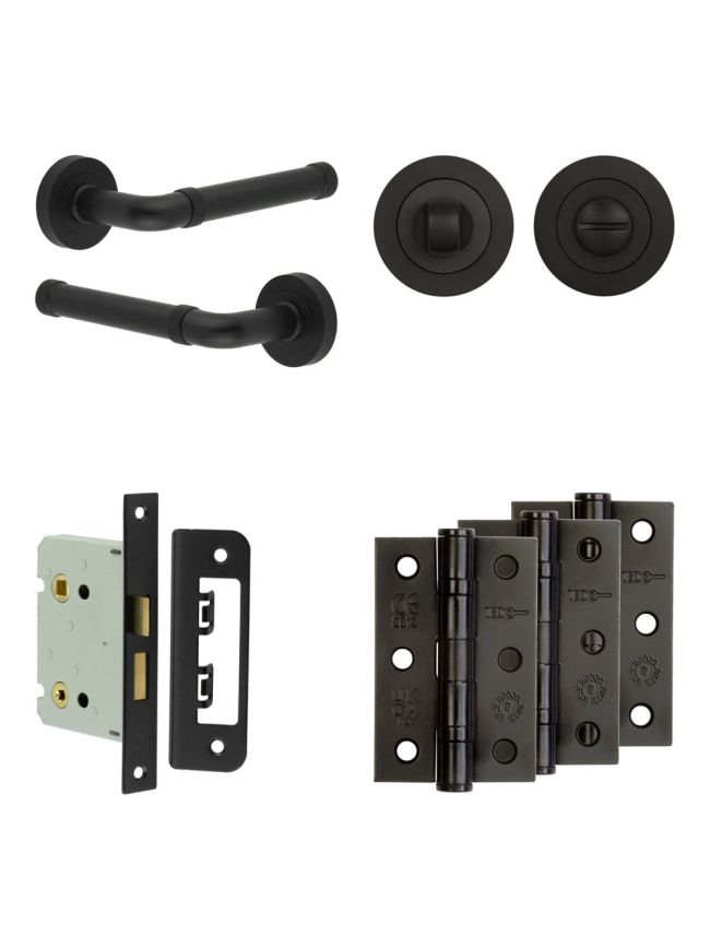 Complete Midtown Door Handle Pack - Bathroom - Black - By Frelan Hardware - JE-G6B3-MB