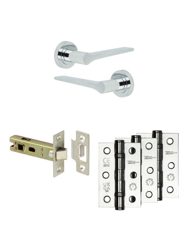 Complete Gio Door Handle Pack - Internal Doors - Polished Chrome - 76mm / 3-inch Hinges - JE-E3B-PC