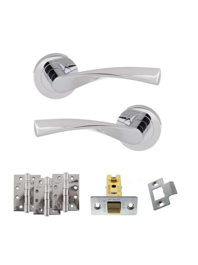 Eco Aqua Door Handle Pack (Latch Set - 2.5" CE Latch, 4" Fire Rated Hinges x3) - Polished Chrome