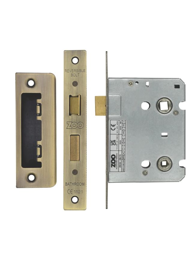 Zoo Hardware Bathroom Lock 3" - 57mm c/c - Antique Brass