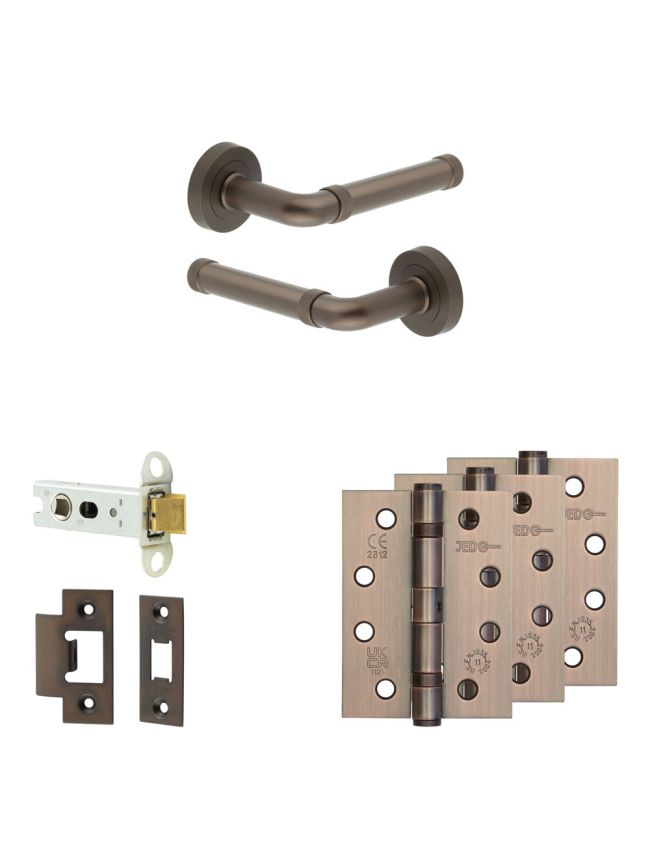 Complete Midtown Door Handle Pack - Heavy Duty Latch - Dark Bronze - 76mm / 4-inch Hinges - JE-G21A-DB