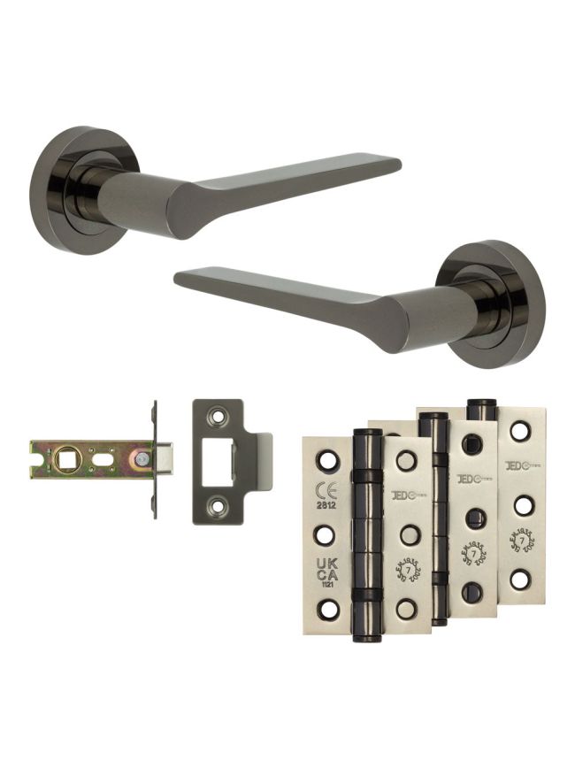 Complete Gio Door Handle Pack - Internal Doors - Black Nickel - 64mm / 3-inch Hinges - JE-E1B-BN