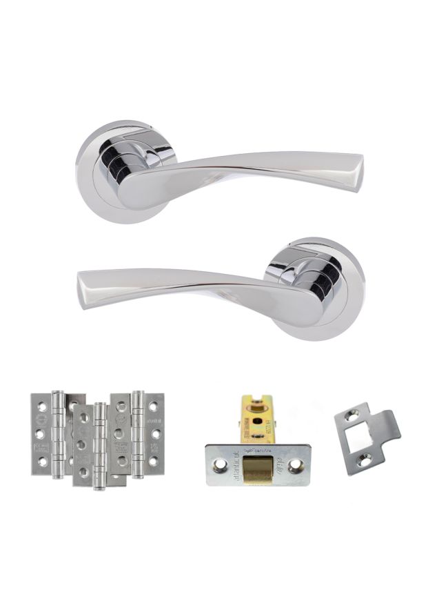 Eco Aqua Door Handle Pack (Latch Set - 2.5" CE Latch, 3" Fire Rated Hinges x3) - Polished Chrome