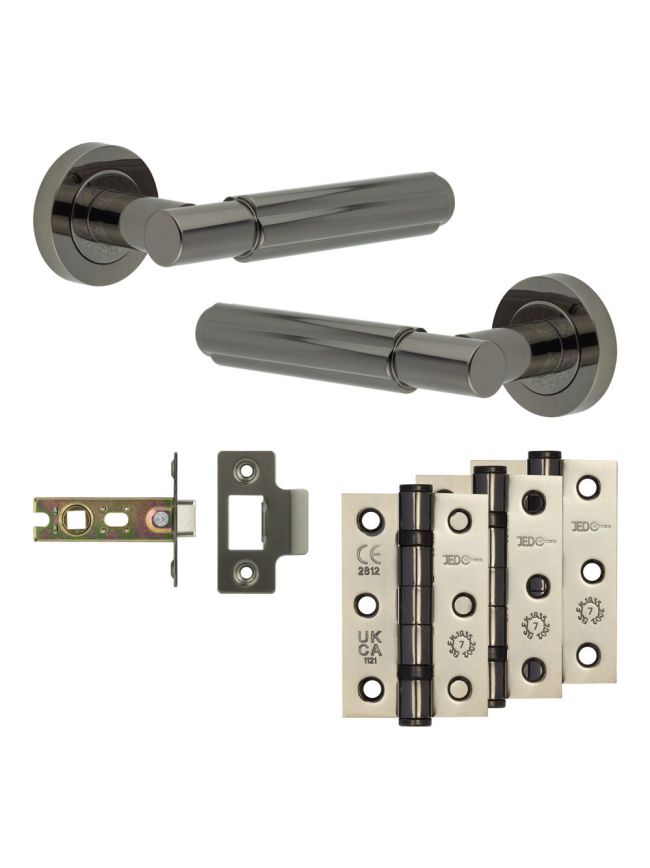 Complete Bloom Door Handle Pack - Internal Doors - Black Nickel - 64mm / 3-inch Hinges - JE-B1B-BN
