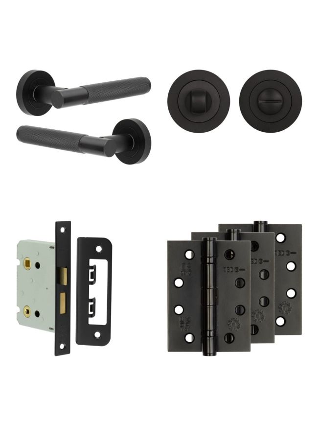 Complete Bari Door Handle Pack - Bathroom - Black - By Frelan Hardware - JE-D6A3-MB