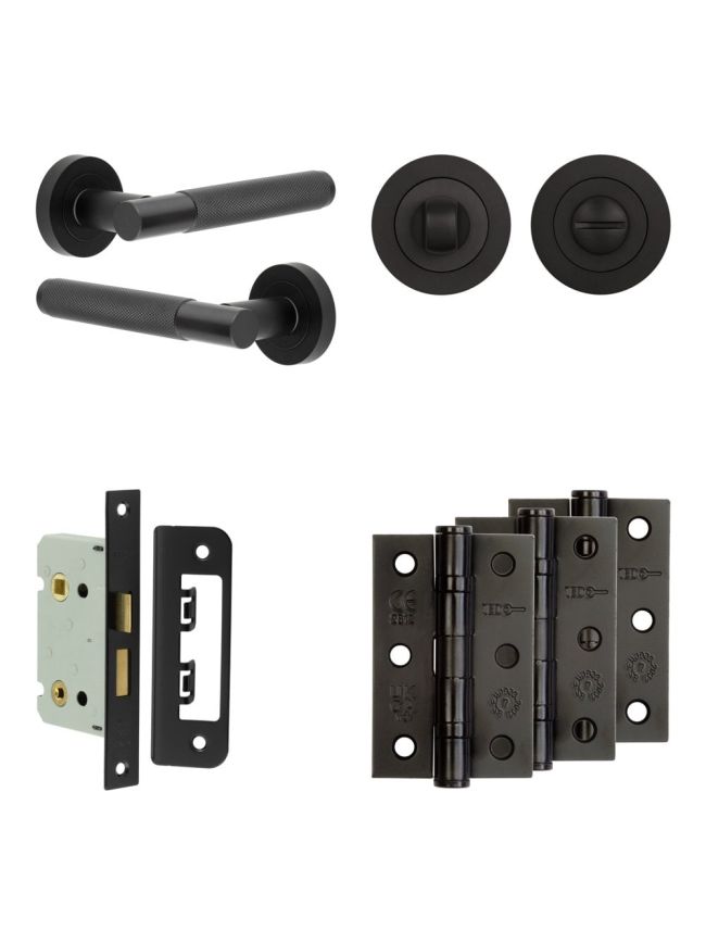 Complete Bari Door Handle Pack - Bathroom - Black - By Frelan Hardware - JE-D5B3-MB