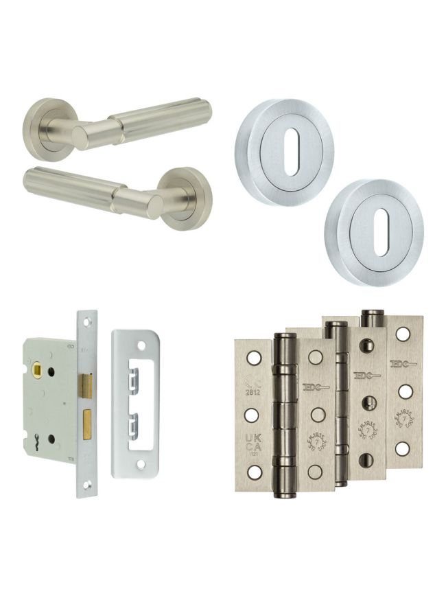 Complete Bloom Door Handle Pack - Sashlock - Satin Nickel - 76mm / 3-inch Hinges - JE-B8B8-SN
