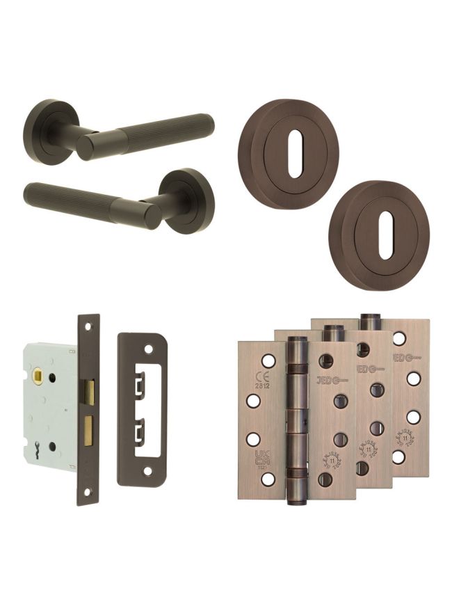 Complete Venice Door Handle Pack - Sashlock - Dark Bronze - 76mm / 4-inch Hinges - JE-F8A8-DB