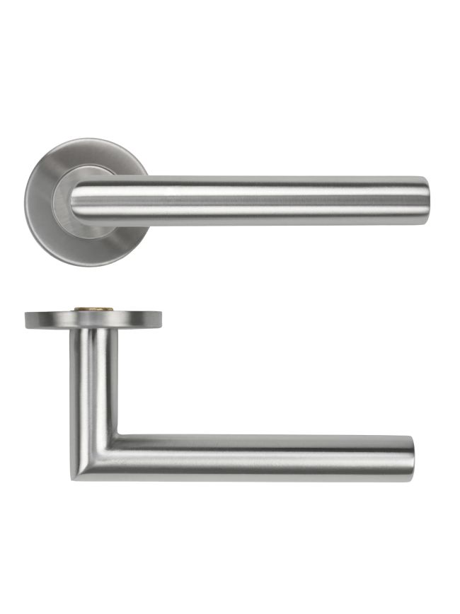 Zoo Hardware 19mm Mitred Lever on Round Rose 53mm x 6mm Push-on Rose - BS EN 1906 Grade 3 - Grade 201 - Satin Stainless