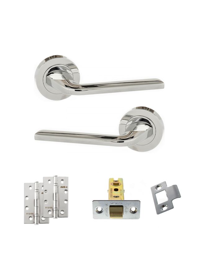 Eco Surf Door Handle Pack (Latch Set - 2.5" CE Latch, 4" Slim Knuckle Hinges x2) - Polished Chrome