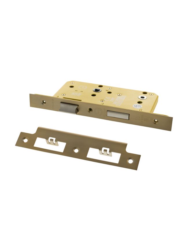 Atlantic DIN Heavy Duty Bathroom Lock Single Turn 60mm backset - Satin Brass