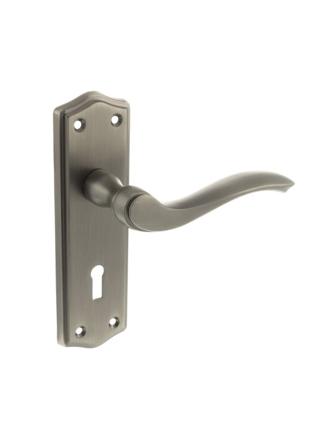 Old English Warwick Key Lever Door Handle on Backplate - Matt Gun Metal (Pair)