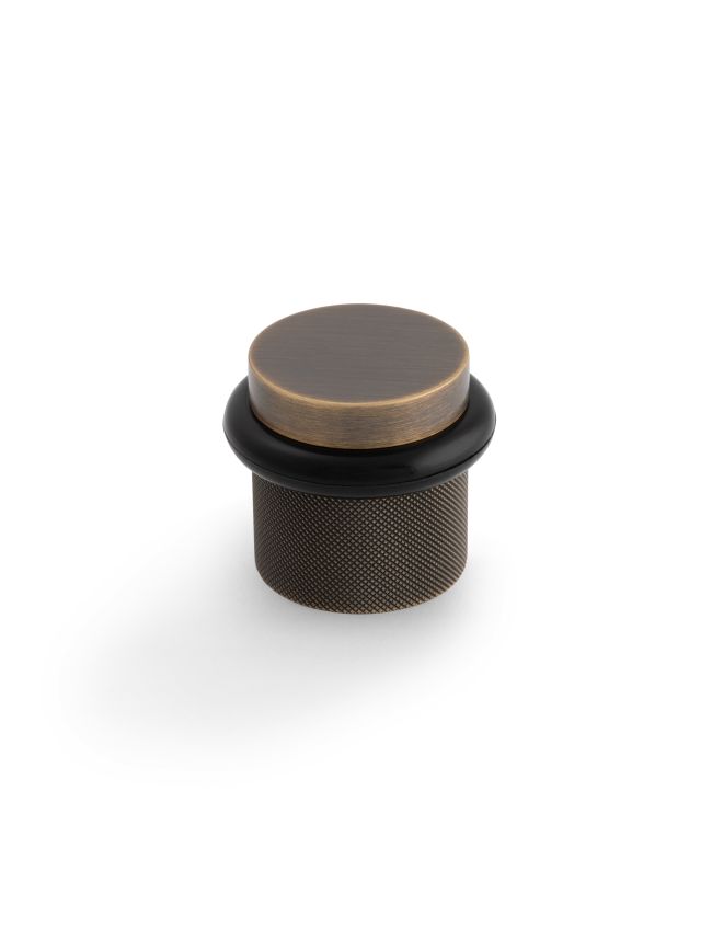 Valli 38 x 35mm - Floor Mounted Knurled Doorstop - Concealed Fix - Antique Brass
