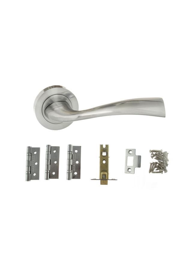 Atlantic Wave Door Pack Bundle (2.5" Latch, 3"x2" Hingesx3) - Satin Chrome