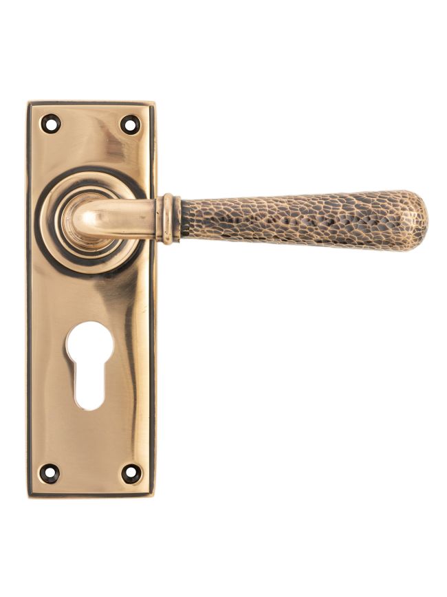 Polished Bronze Hammered Newbury Lever Euro Lock Set