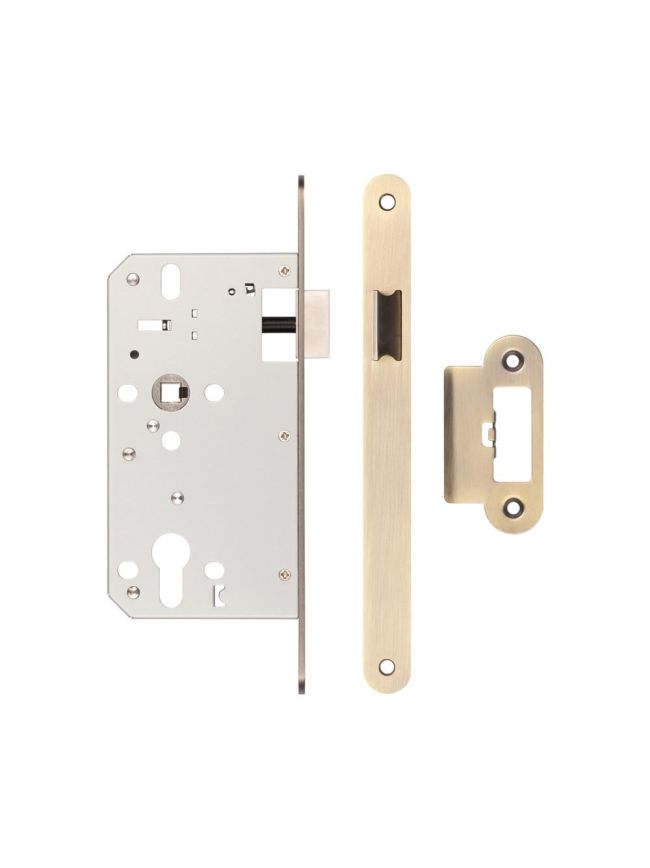 72mm Antique Brass Din Euro Latch Radiused 60mm Backset - By Frelan Hardware - JL-DL60RAB