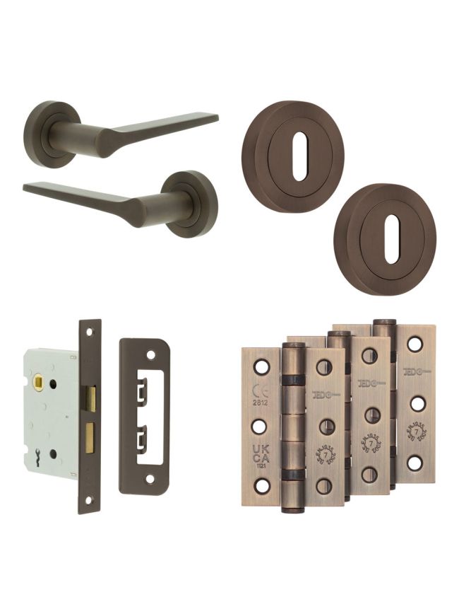 Complete Gio Door Handle Pack - Sashlock - Dark Bronze - 76mm / 3-inch Hinges - JE-E8B8-DB