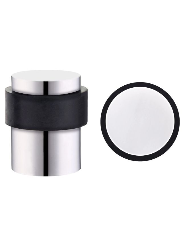 Zoo Hardware Door Stop Floor Mounted - Round Collared Flat Top 35mm dia - Polished Stainless