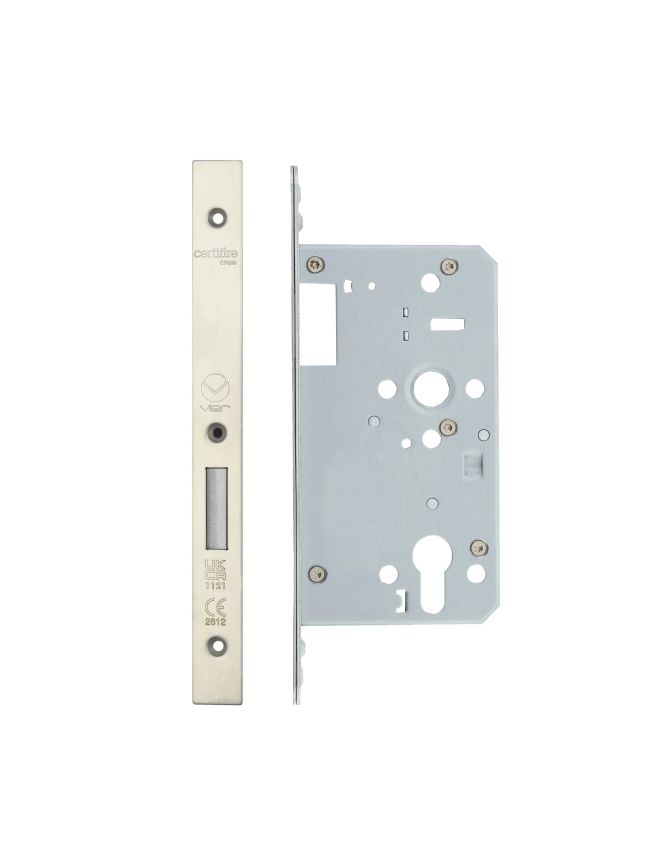 Zoo Hardware Din Euro Deadlock- Backset 60mm - 2 Pc Forend - Square - SSS - Single Throw - Stainless Steel