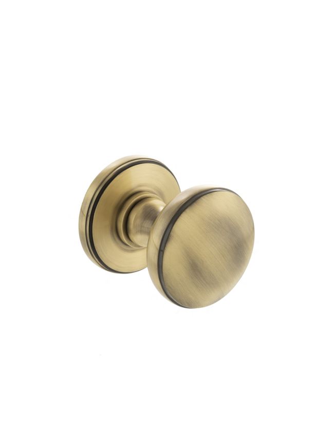 Millhouse Brass Edison Solid Brass Domed Mortice Knob on Concealed Fix Rose - Antique Brass